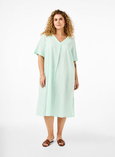 ZizziKaftan-Kleid aus Baumwollmischung mit Leinen, Brook Green, Model image number 0