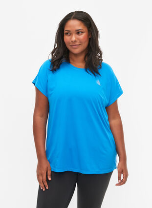 Zizzi Kurzarm Trainingsshirt, Brilliant Blue, Model image number 0