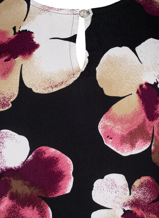 Zizzi Viskosebluse mit Print und Kittel, Black Pink FlowerAOP, Packshot image number 2