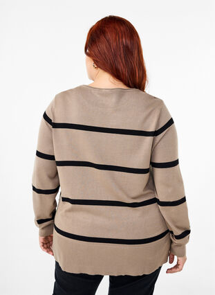 ZizziGestrickte Viskosebluse mit Streifen, Desert Taupe Comb, Model image number 1