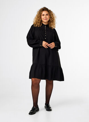 ZizziKurzes Kleid mit Rüschenkragen, Black, Model image number 2