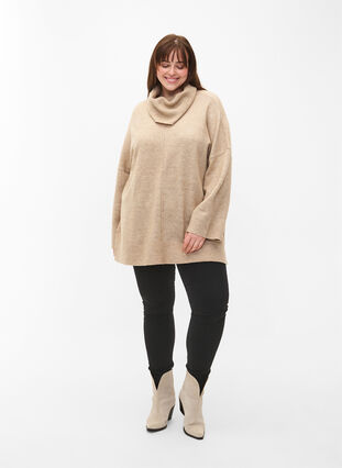 ZizziMelange-Strickpullover mit Rollkragen, Simply Taupe Mel., Model image number 2