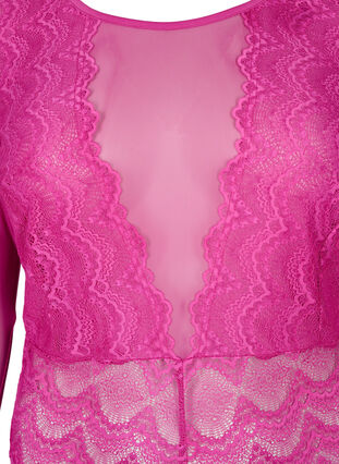 ZizziBodystocking mit Spitze und Mesh, Fuchsia Red, Packshot image number 2