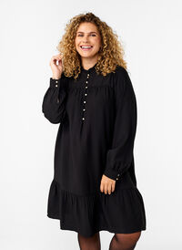 Kurzes Kleid mit Rüschenkragen, Black, Model