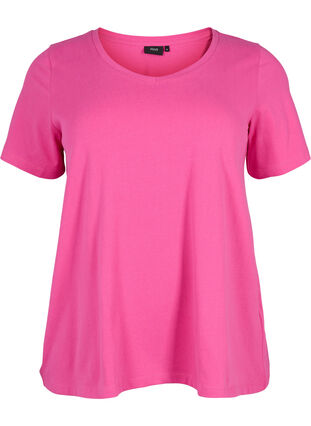 ZizziUnifarbenes Basic-T-Shirt aus Baumwolle, Raspberry Rose, Packshot image number 0