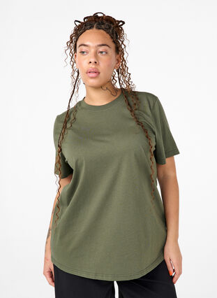 Zizzi Basic-T-Shirt aus Baumwolle mit Rundhalsausschnitt, Thyme, Model image number 0