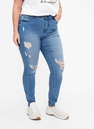 Zizzi Amy-Jeans mit superschmaler Passform und gerippten Details, Blue denim, Model image number 2