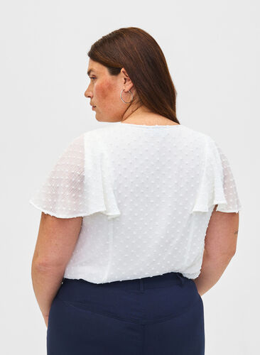 Bluse mit gepunkteter Struktur und kurzen Ärmeln, Bright White, Model image number 1