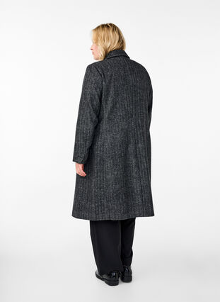 ZizziLanger Wollmantel mit Fischgrätenmuster, Dark Grey Melange, Model image number 1