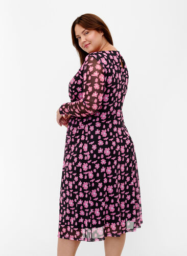 ZizziGeblümtes Netzkleid mit langen Ärmeln, Black Pink AOP, Model image number 1