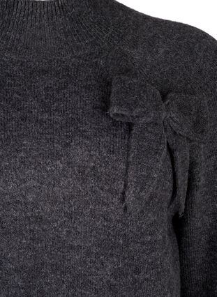 Zizzi Strickbluse mit Schleifen-Detail, Dark Grey White Mel., Packshot image number 2