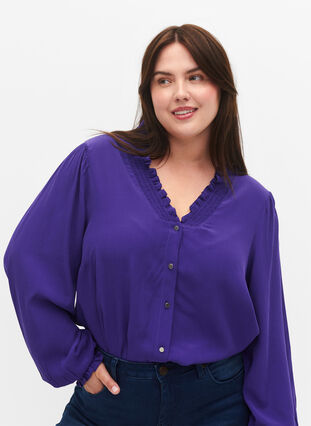 ZizziLangärmlige Bluse aus Viskose, Heliotrope, Model image number 2