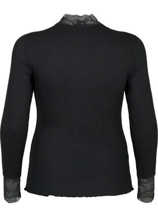 ZizziGerippte Viskosebluse mit Spitze, Black, Packshot image number 1