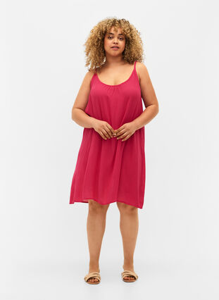 Zizzi Einfarbiges Trägerkleid aus Viskose, Bright Rose, Model image number 2