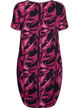 Zizzi Kleid mit Aufdruck und kurzen Ärmeln, Bl.Purple Leaf AOP, Packshot image number 1