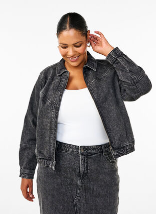 ZizziDenim-Jacke mit verdecktem Reißverschluss, Dark Grey Denim, Model image number 0